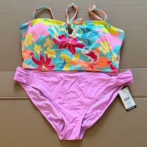 George Tropical Floral Bikini Set with Pink Bottoms. Bottom xl. Top xxl.